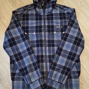 Adidas Blue and Black Plaid Shirt Jacket